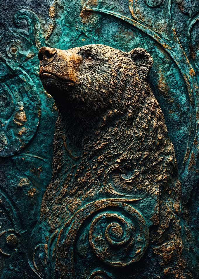 Grizzly Bear Stone Relief Art