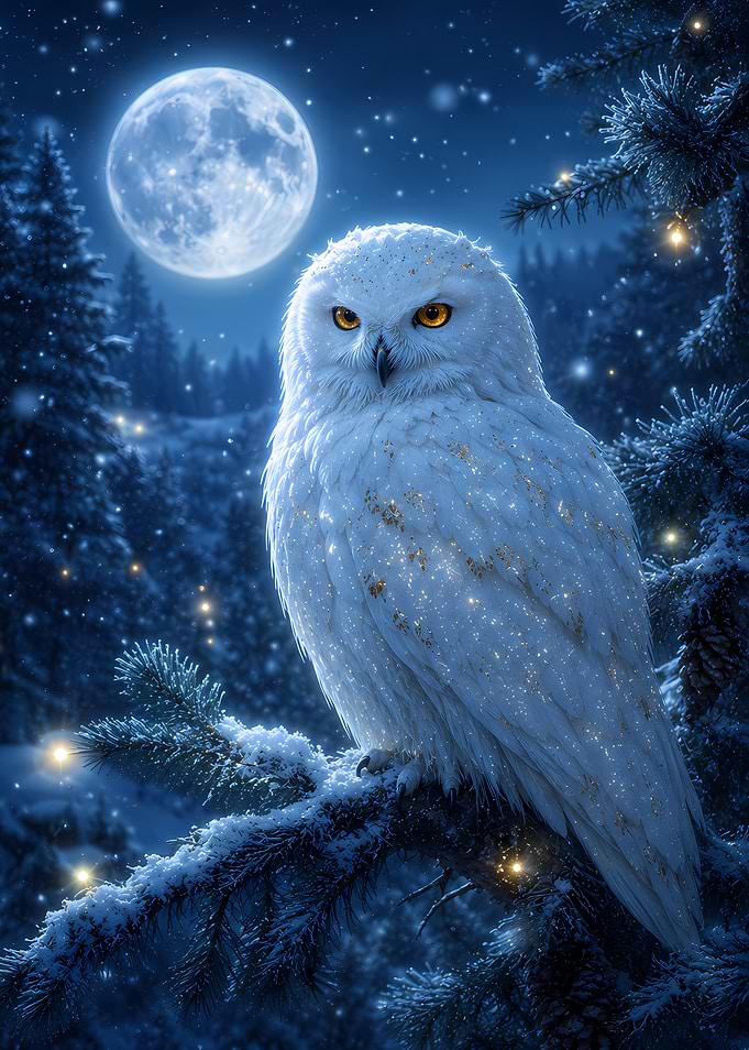 Snowy Owl in Winter Forest