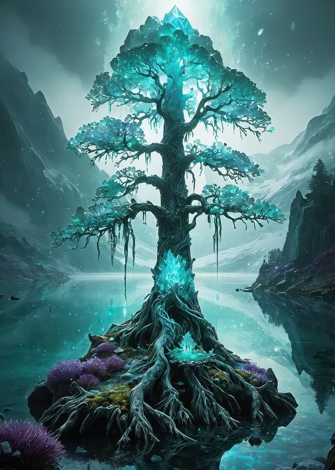 Glacial Crystal Tree — Turquoise Fantasy Landscape