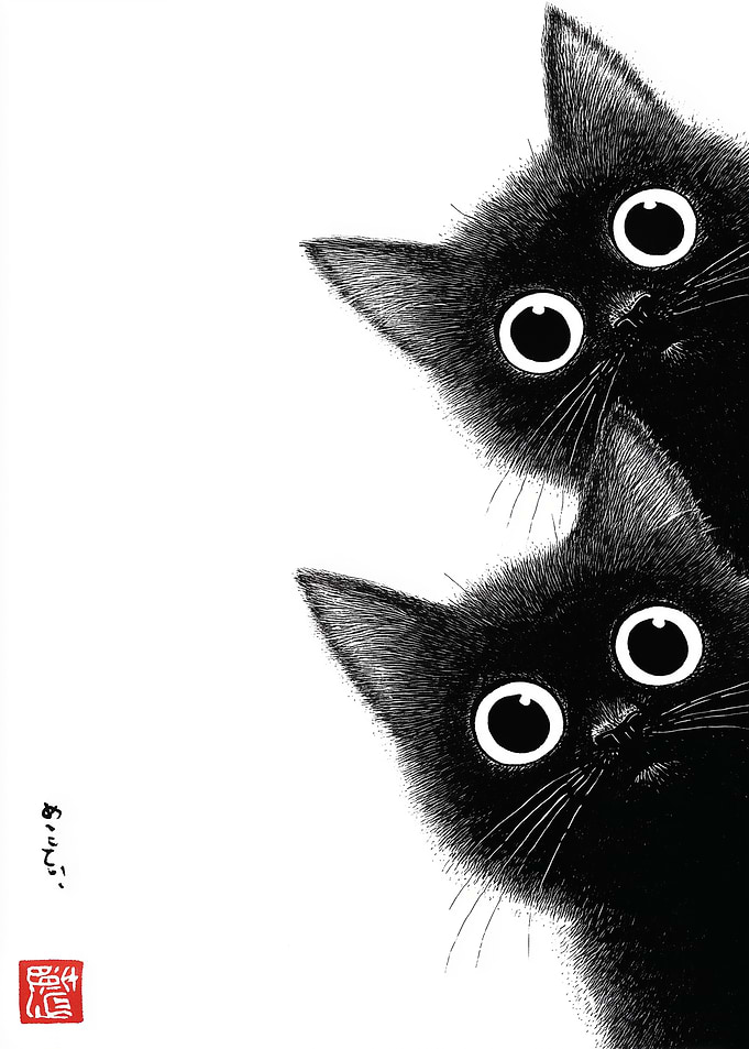 Two Black Cats Peeking