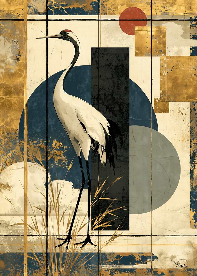 Neo-Rinpa Red-Crowned Crane No. 02 – Japanese Decorative Wall Art