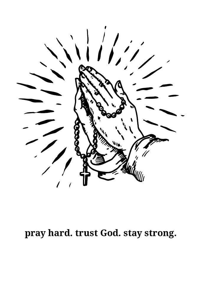 Praying Hands with Rosary and Rays