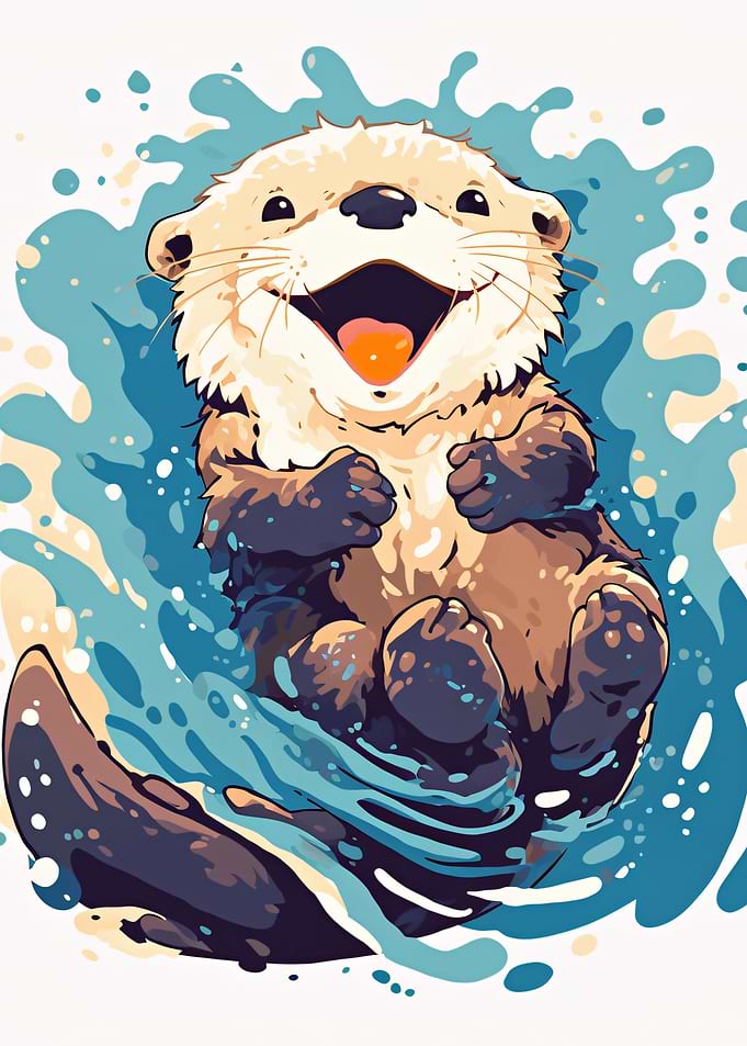 Happy Otter Playing in Water