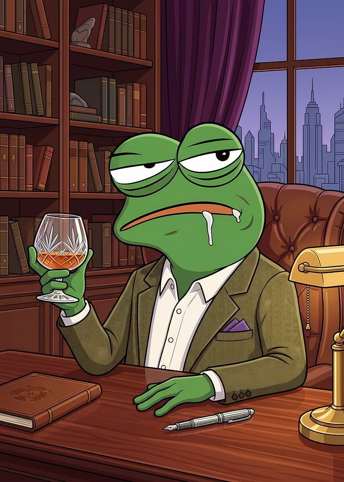 Pepe the Frog in a Library