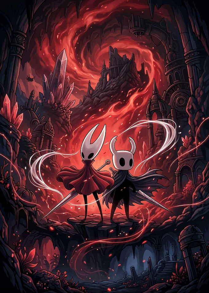 Hollow Knight and Hornet Crimson