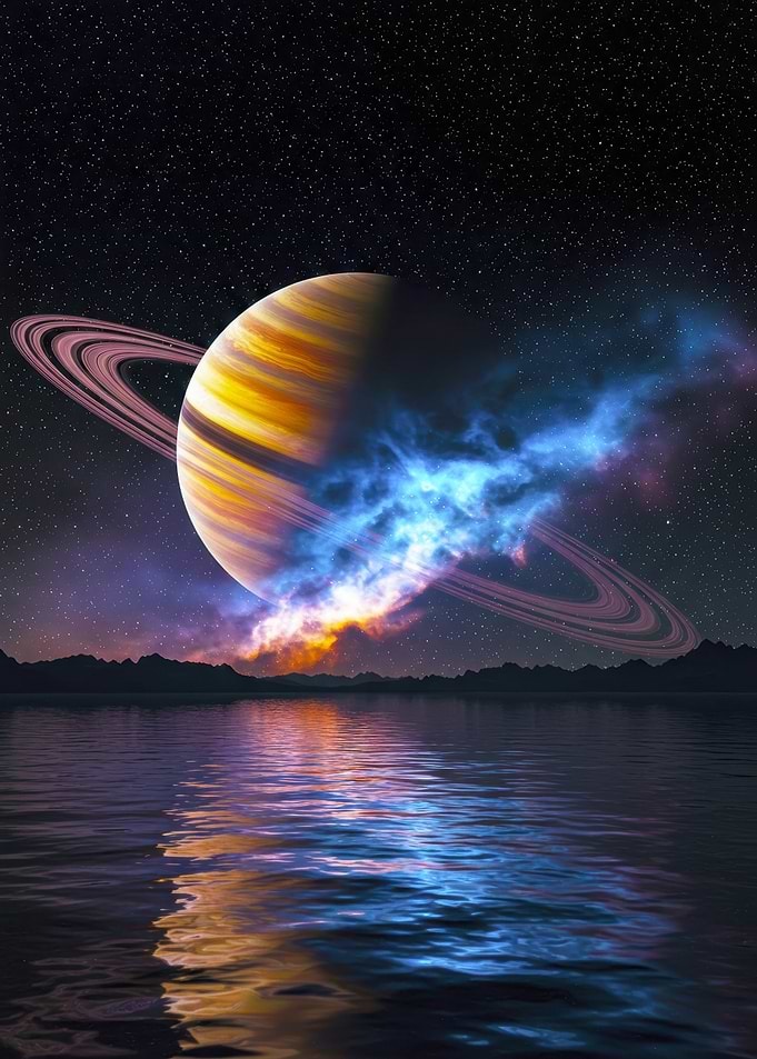 Ringed Planet Over Water