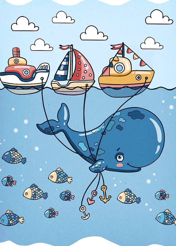 Cute Whale and Boats Underwater