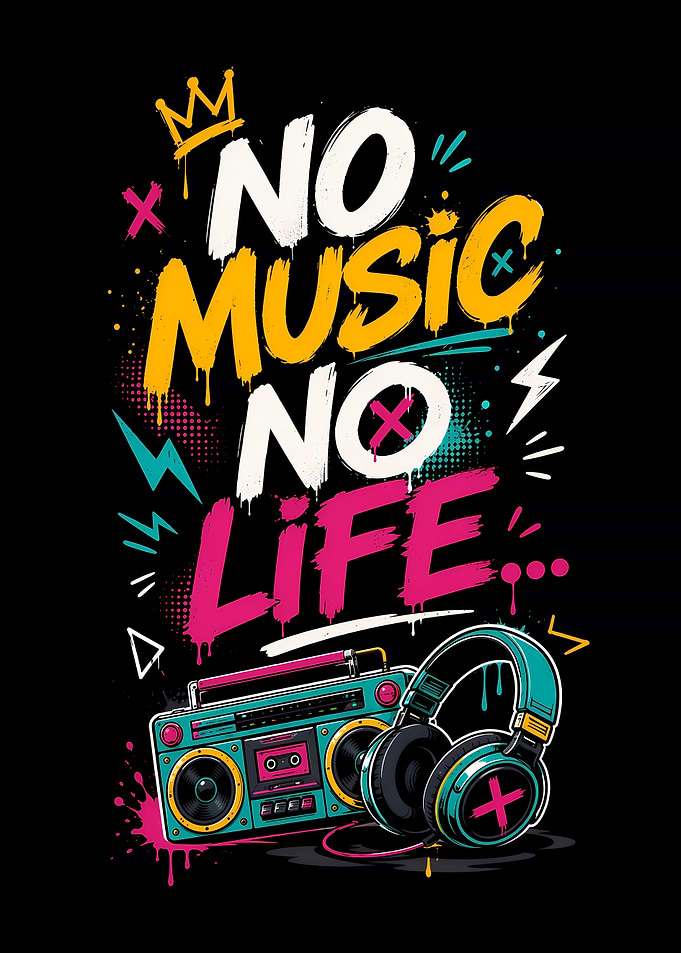 No Music No Life Boombox and Headphones