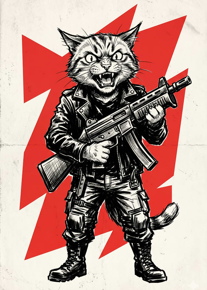 Aggressive Cat with Machine Gun