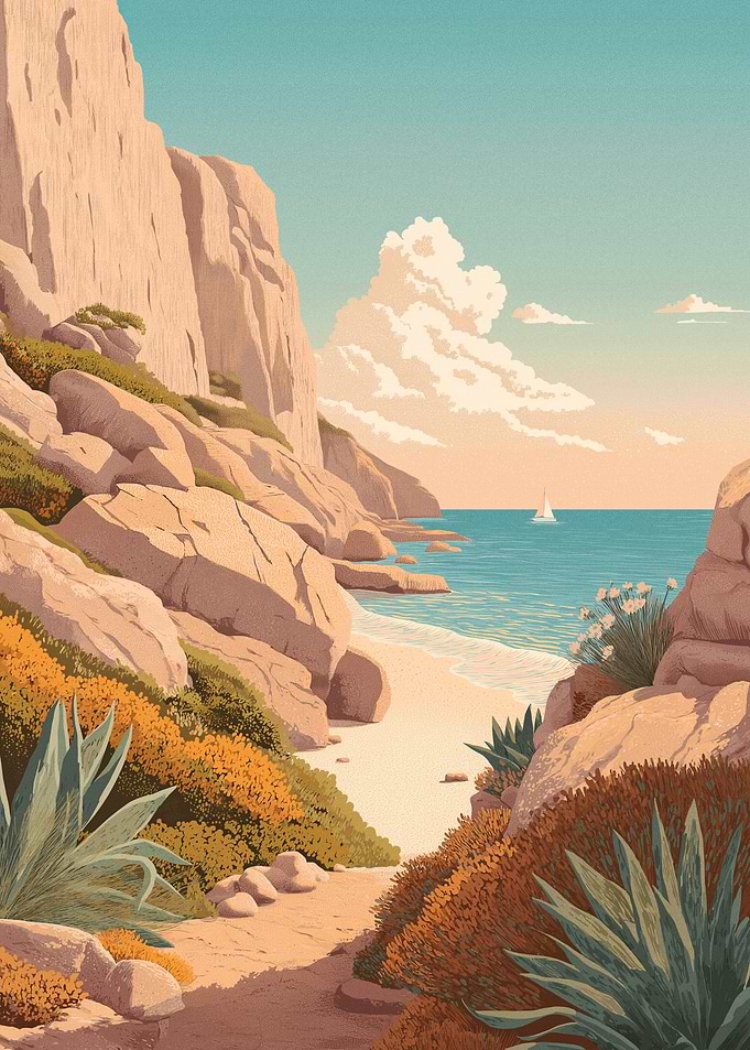 Coastal Path with Sailboat