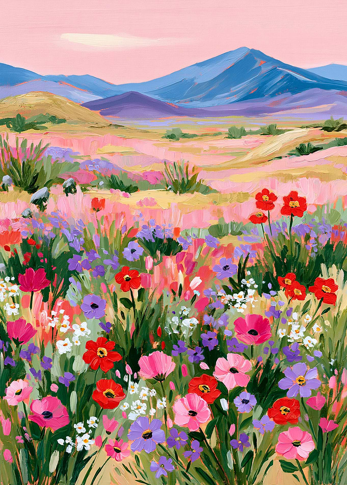 Vibrant Desert Wildflower Landscape Painting