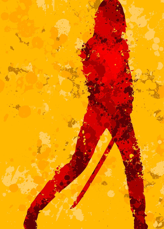 abstract Red Silhouette Warrior with Sword