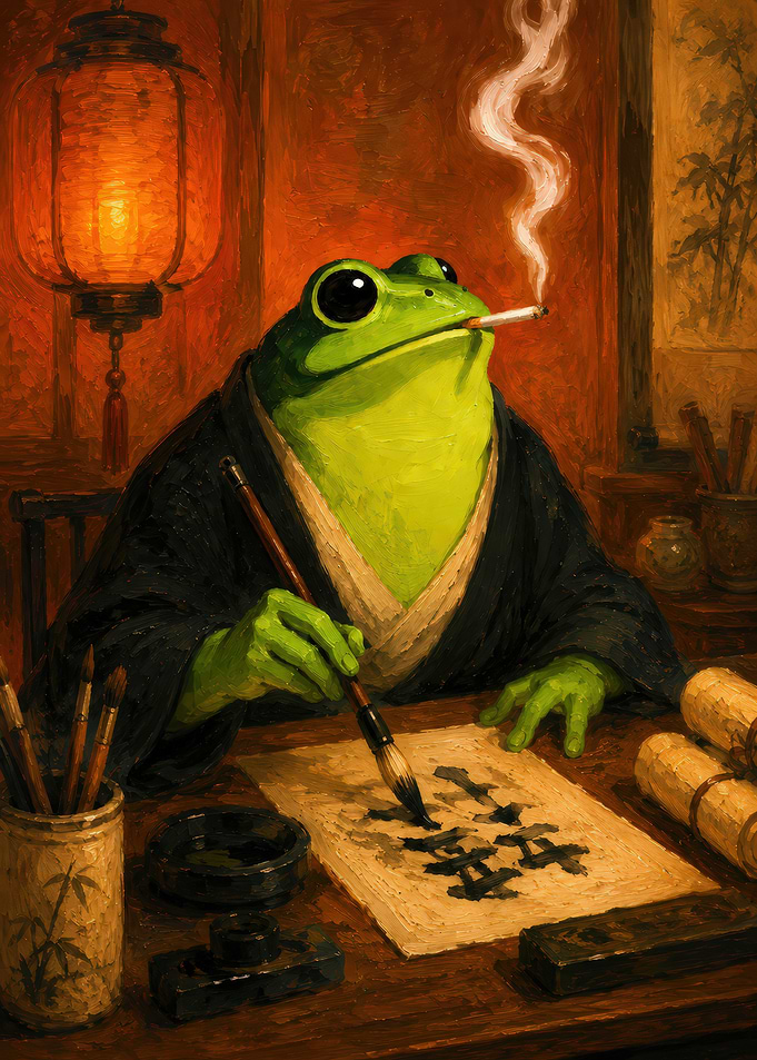 Frog Calligrapher Smoking