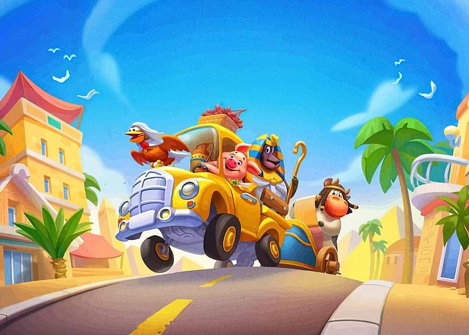 Cartoon Animals in Egyptian Setting