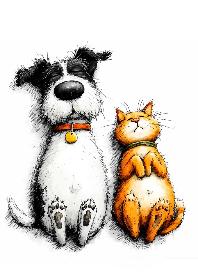 Dog and Cat Sleeping Together