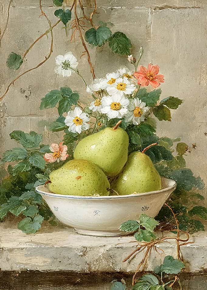 Still Life of Pears and Flowers