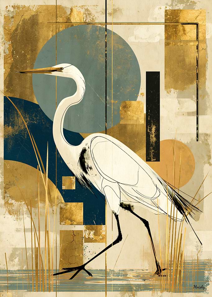 Neo-Rinpa White Egret No. 04 – Japanese Decorative Wall Art