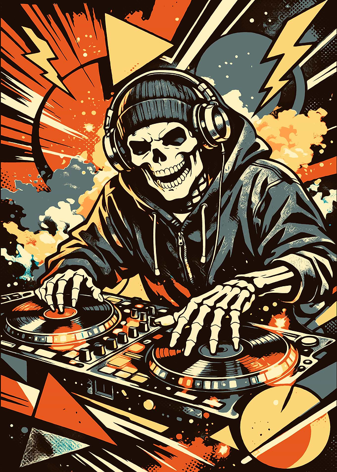 Skeleton DJ with Headphones
