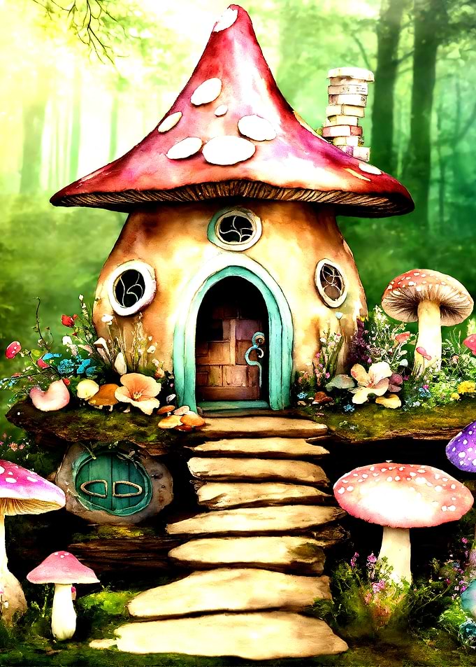 Enchanted Mushroom House in Forest