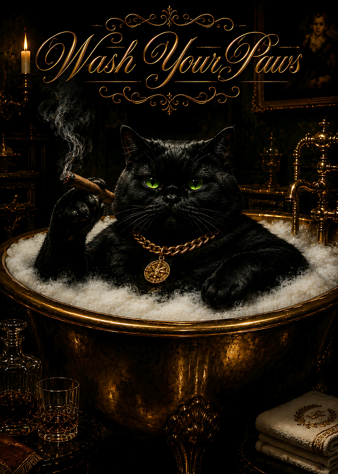 Black Cat Bathroom Decor Funny Rules Golden Bathtub Smoking Cigar