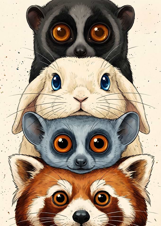 Cute Animal Stack Illustration