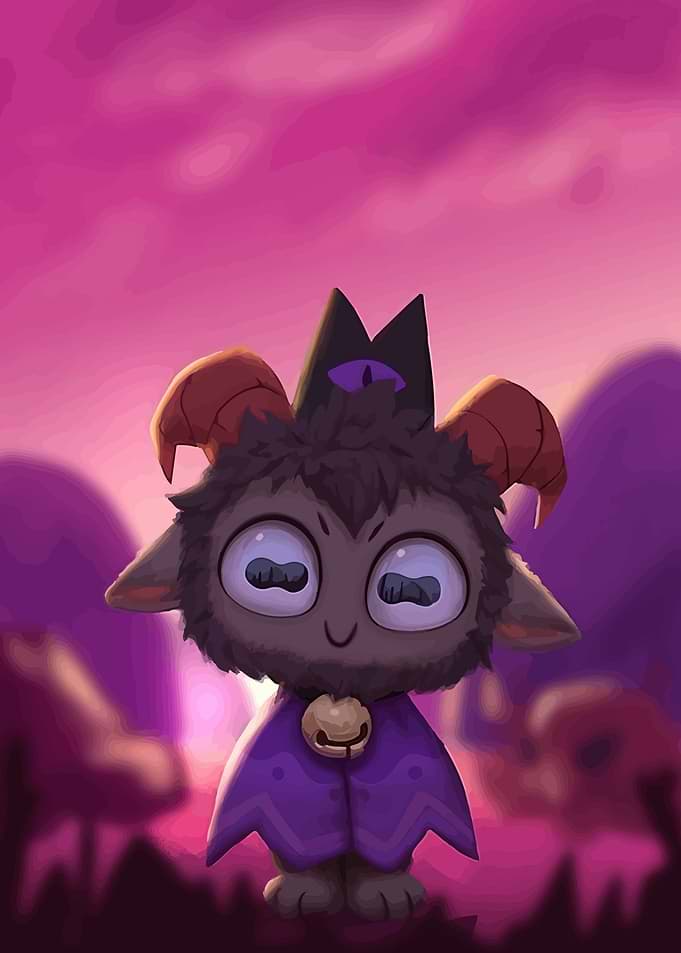 Cute Fictional Creature with Horns and Bell