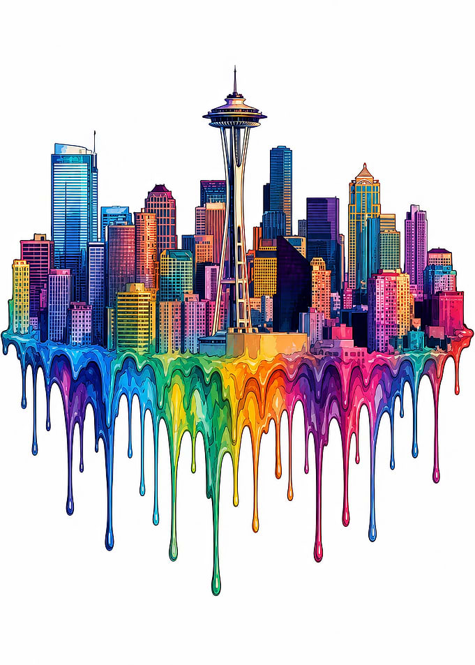 Dripping Rainbow Seattle Skyline Seattle Washington