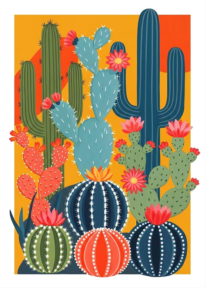 Vibrant Cactus Garden Illustration