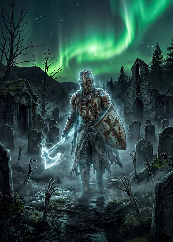 Undead Knight in a Graveyard