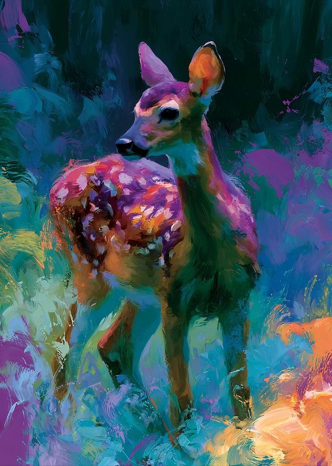 Fawn in a Colorful Forest