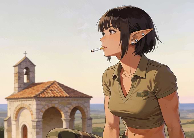 Anime Elf Girl Smoking by Chapel