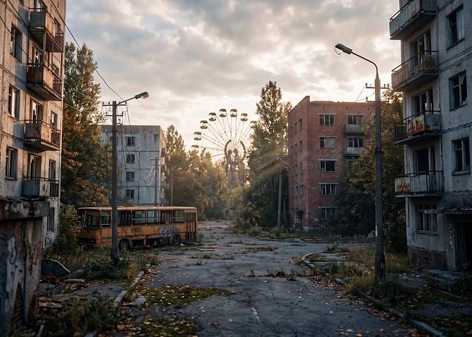 Abandoned Cityscape with Ferris Wheel