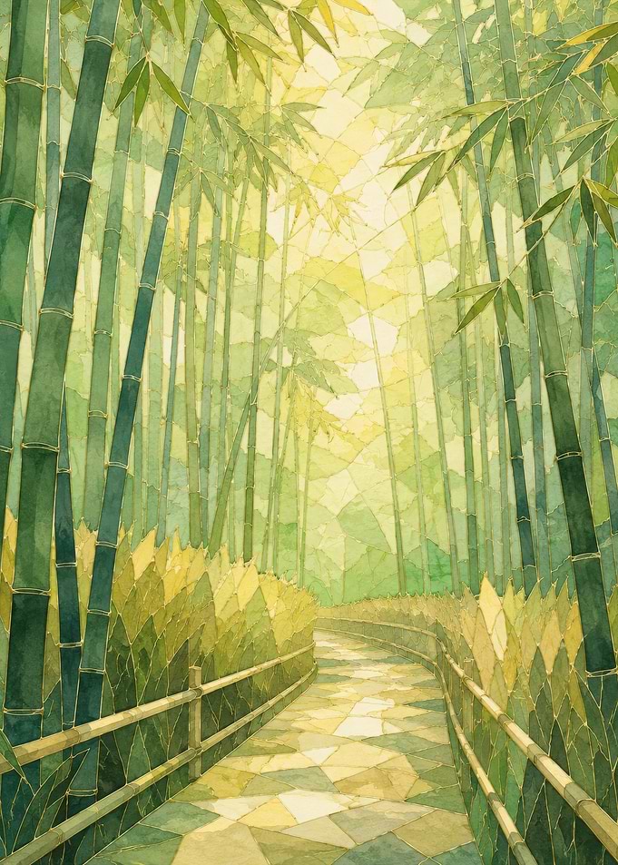 Bamboo Forest Path Stained Glass