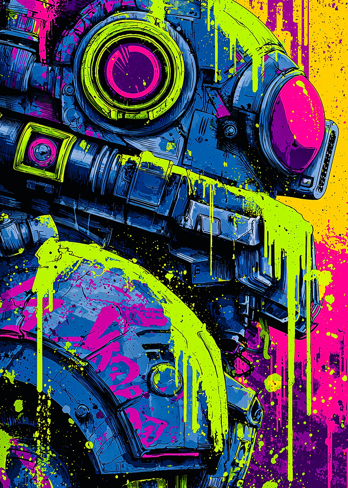 Neon Mech Robot Paint Splatter