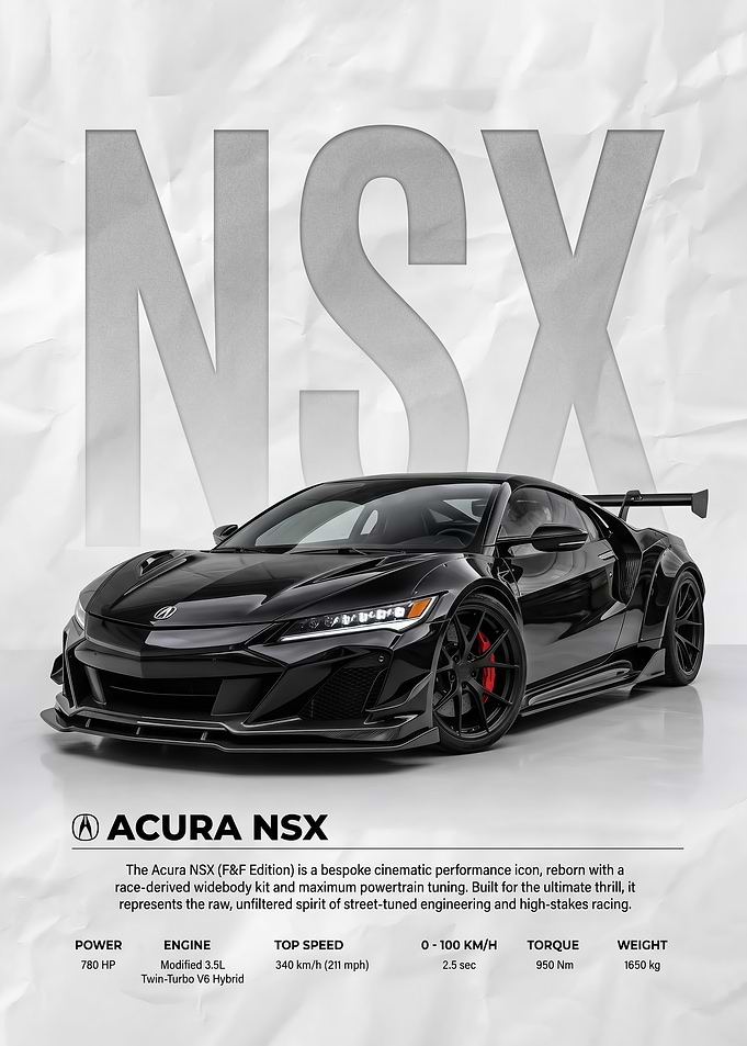 sleek black Acura NSX black Edition car poster