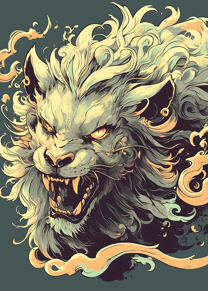 Fierce Lion with Flowing Mane