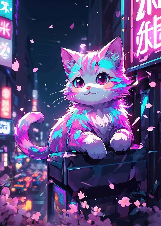 Cyberpunk Cat in Neon City