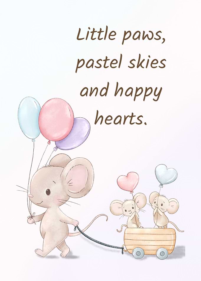 Cute Mice with Balloons and Wagon