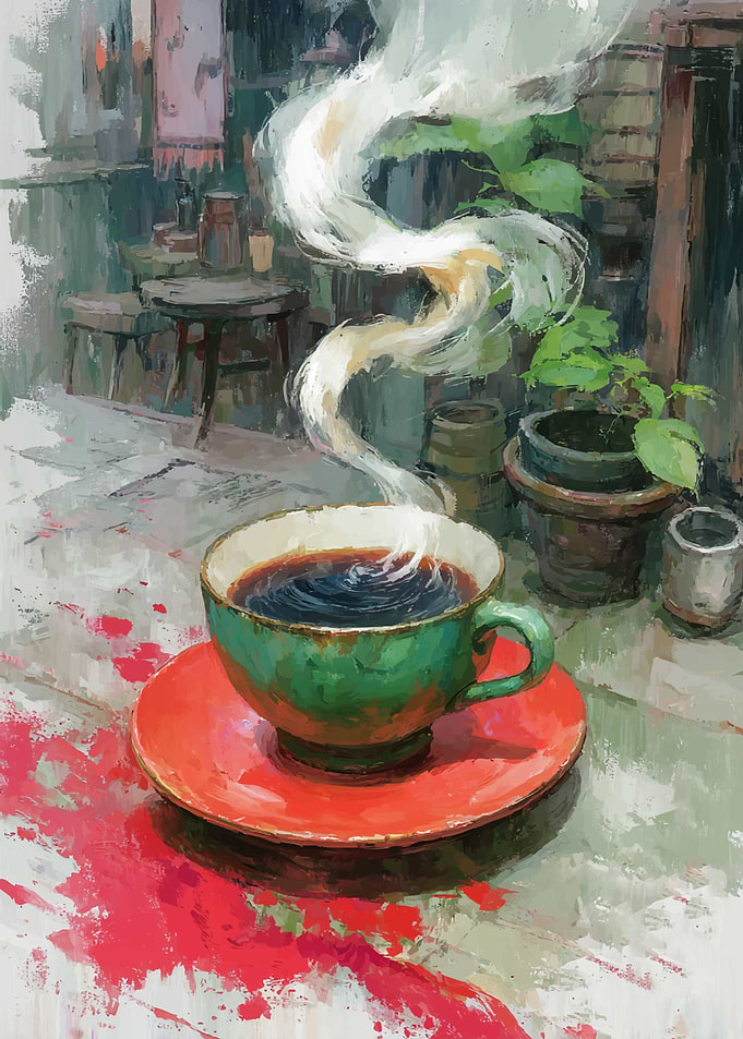 Steaming Coffee Cup on a Table