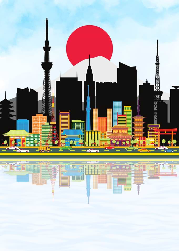Vibrant Tokyo Skyline with Mount Fuji