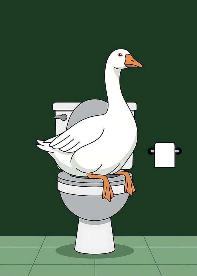 Funny Goose On Toilet Poster Bathroom Wall Art Humor Animal Print Bathroom Decor