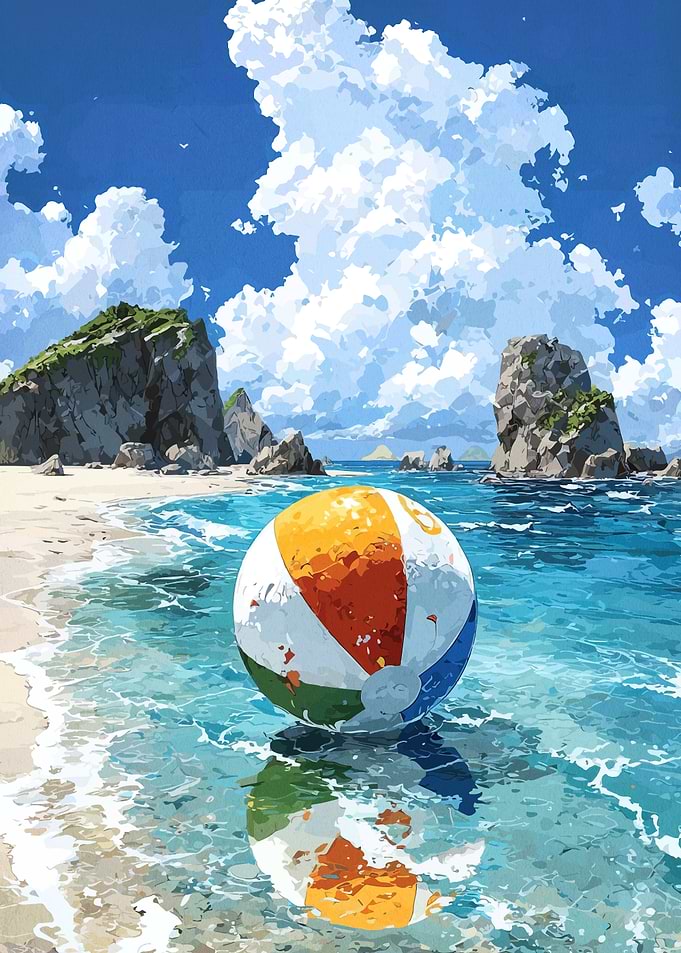 Beach ball on a tropical shore