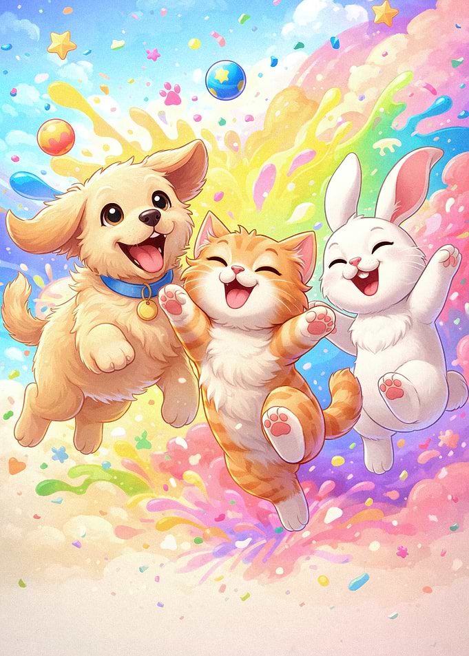 Cute Animals Celebrating with Confetti
