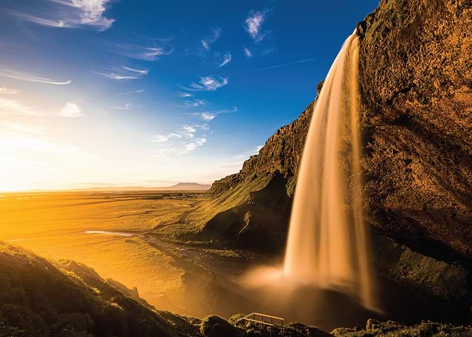 Majestic Waterfall at Sunset