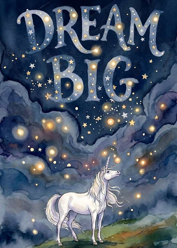 Dream Big Unicorn in Starry Night