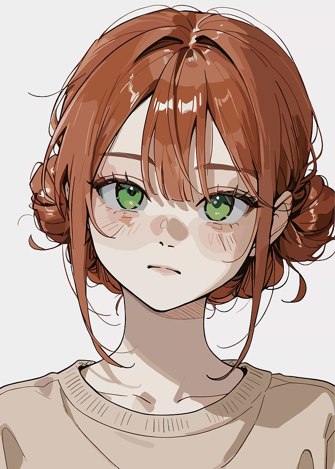 Anime Girl with Red Hair and Green Eyes