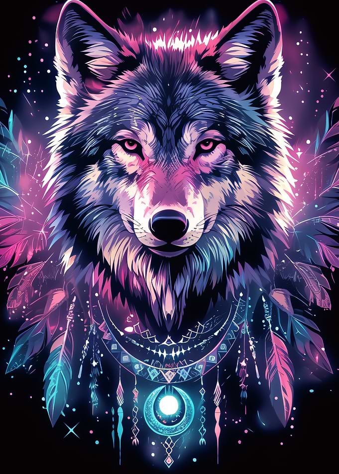 Neon Wolf Dreamcatcher