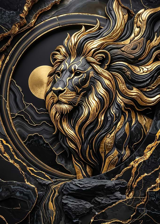 fantasy Majestic Lion Head with Gold Accents