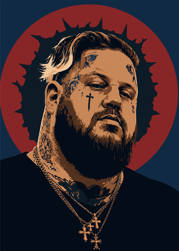 Portrait of a tattooed man with cross necklaces