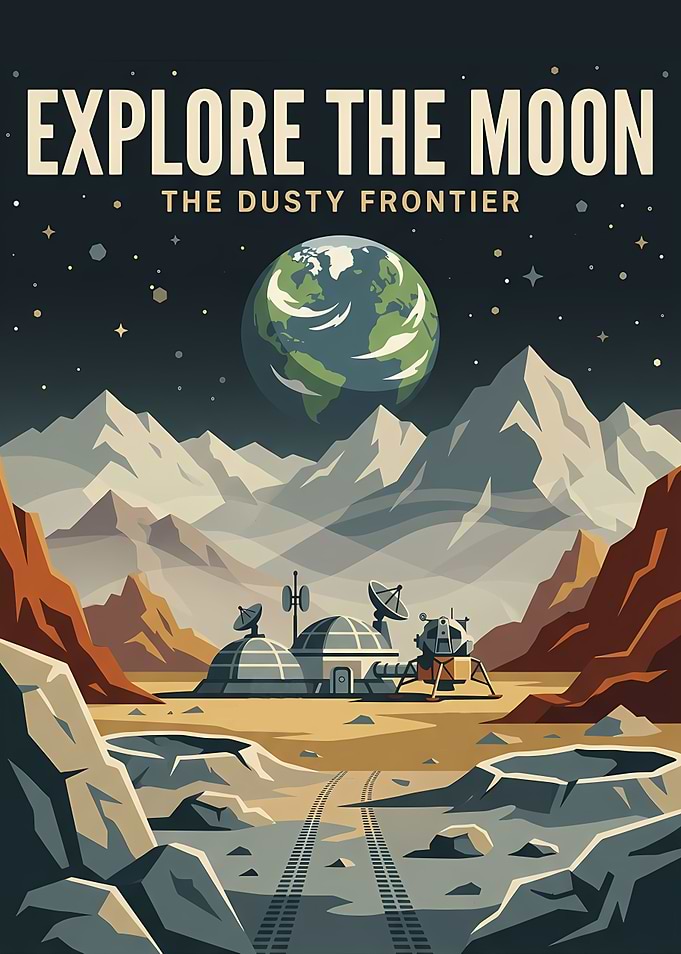 Explore the Moon Vintage Poster